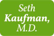 Dr. Seth Kaufman&#39;s name in white on a grass green background.